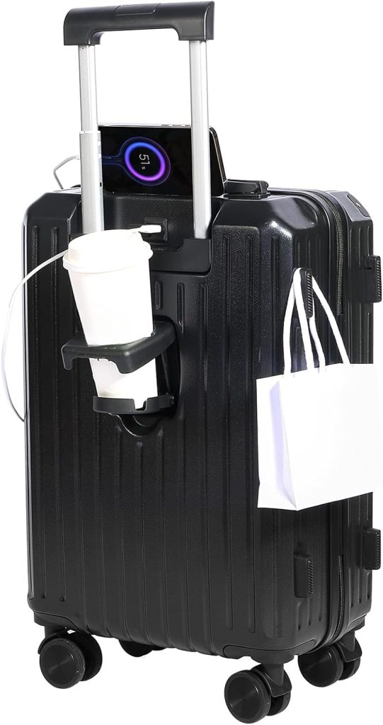 YANQIAO Carry-on Luggage with Cup Holder & USB Charging Port, Hard Side Luggage with Spinner Wheels